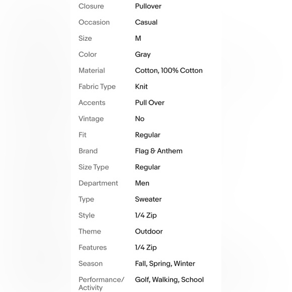 Flag & Anthem Mens 1/4 Zip Sweater Pullover Medium Grey Mid-Weight Long Sleeve - Picture 9 of 9